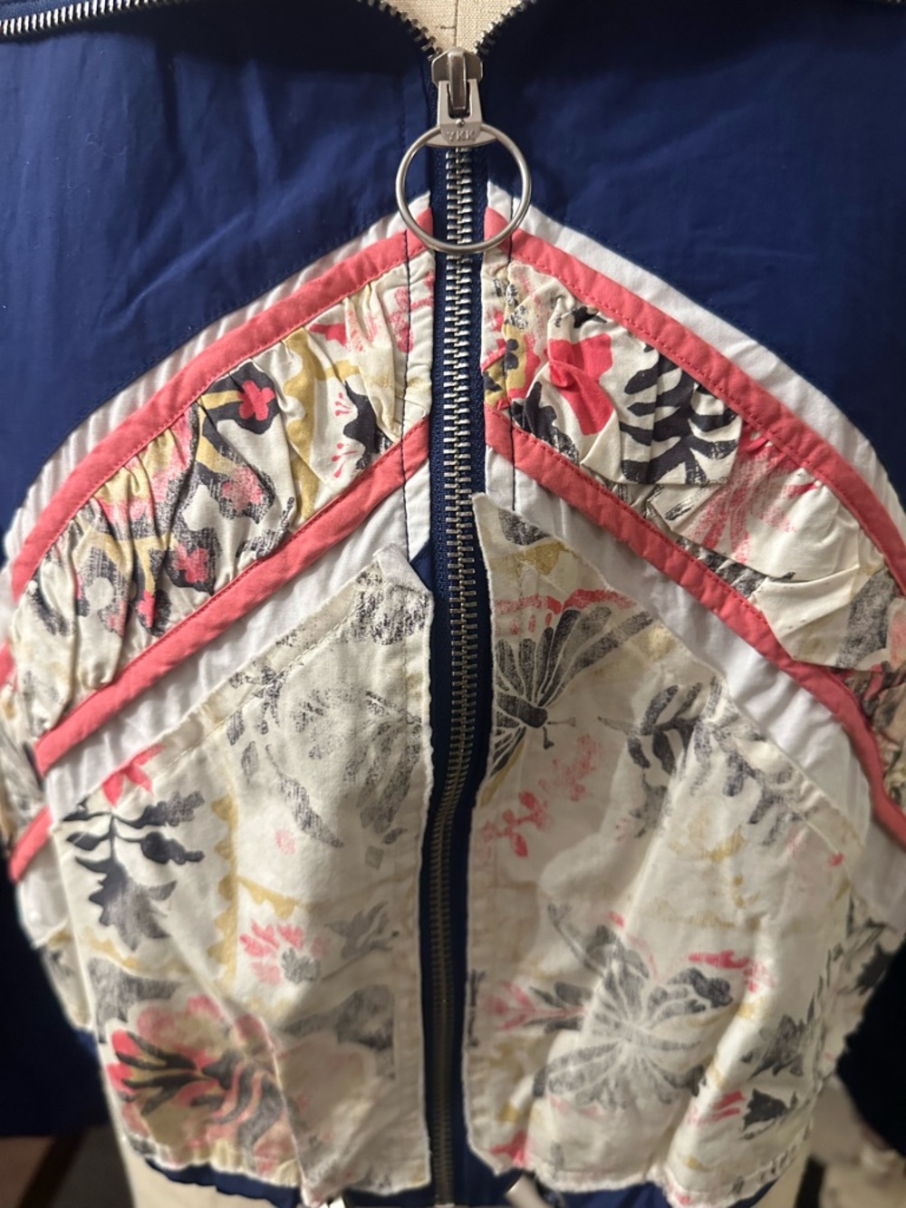 We The Free Navy Floral-Panel Cropped Bomber Jacket - Picture 6 of 12